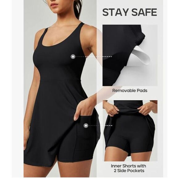 NEW Heathyoga Black Tennis Dress Size M NWT Inner Short Pockets Adjustable Strap - Picture 3 of 7